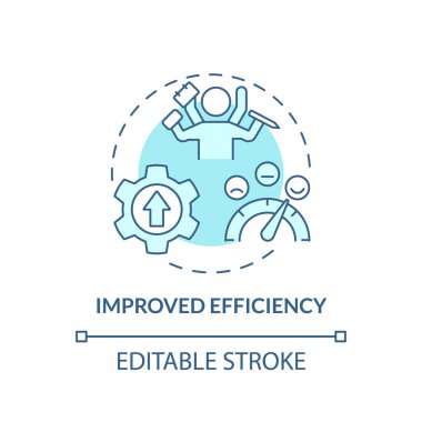 Gelişmiş verimlilik turkuaz konsept simgesi. İş süreci. Üretken bir çalışan. İçerik planı. Operasyon yönetiminin soyut fikri ince çizgi çizimi. İzole bir taslak çizim. Düzenlenebilir vuruş