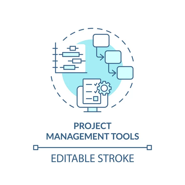 stock vector Project management tools turquoise concept icon. Team collaboration. Improve communication. Task planning abstract idea thin line illustration. Isolated outline drawing. Editable stroke