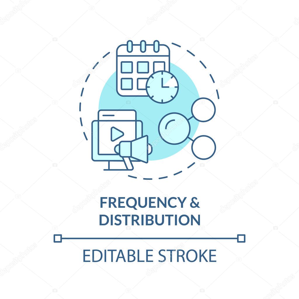 Frequency and distribution turquoise concept icon. Social media channel. Editorial calendar. Publish online abstract idea thin line illustration. Isolated outline drawing. Editable stroke