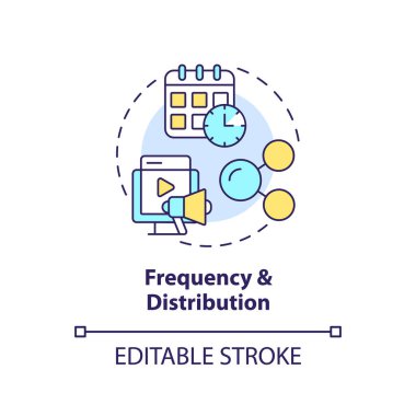 Frekans ve dağıtım konsepti simgesi. Sosyal medya kanalı. Dijital içerik. Editör takvimi. Çevrimiçi soyut fikir ince çizgi illüstrasyonunu yayınlayın. İzole bir taslak çizim. Düzenlenebilir vuruş