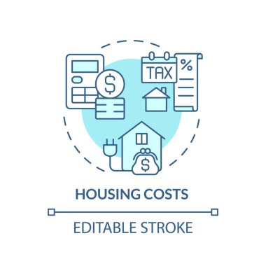 Konut maliyeti turkuaz konsept simgesi. İpotek ödemesi. Emlak vergisi. Gayrimenkul. Ev bütçesi. Geçim giderleri soyut bir fikir çizgisi çizimi. İzole bir taslak çizim. Düzenlenebilir vuruş