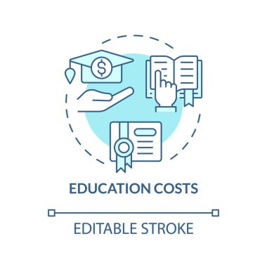 Eğitim, turkuaz konsept ikonuna mal olur. Öğrenci kredisi. Finansal yardım. Kişisel finans. Yaşamanın bedeli. Harç ücreti soyut fikir ince çizgili illüstrasyon. İzole bir taslak çizim. Düzenlenebilir vuruş
