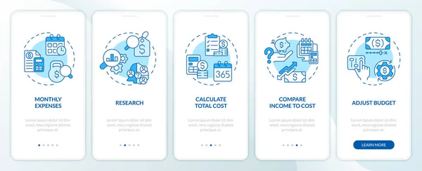 Vypočítejte Náklady Bydlení Modré Onboarding Mobilní Aplikace Obrazovce Money Cost — Stockový vektor