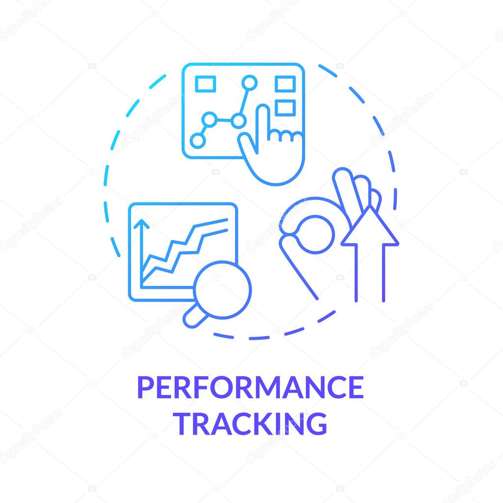 Performance tracking blue gradient concept icon. Measure success. Business analytics. Marketing strategy. Productivity measurement abstract idea thin line illustration. Isolated outline drawing