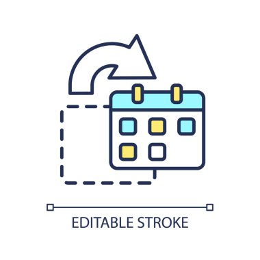 Takvim şablonu RGB renk simgesi. Çalışma programı. Haftalık planlamacı. Proje zaman çizgisi. Zaman tasarrufu. Program şablonu. İzole vektör çizimi. Basit bir çizgi çizimi. Düzenlenebilir vuruş