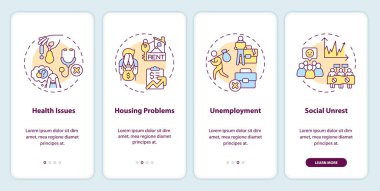 Canlı kriz maliyeti mobil uygulama ekranında. Doğrusal kavramlarla düzenlenebilir grafik yönergelerini dört adımda gözden geçir. UI, UX, GUI şablonu. Kullanılan sayısız Pro-Kalın, Düzenli yazı tipleri