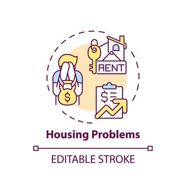 stock vector Housing problems concept icon. Rent payment. Mortgage loan. Low income. Family finance. Global crisis. Real estate abstract idea thin line illustration. Isolated outline drawing. Editable stroke