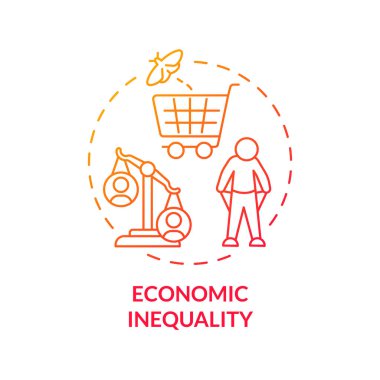 Ekonomik eşitsizlik kırmızı gradyan konsept ikonu. Temel ihtiyaç. Gelir eşitsizliği. Sosyal farklar. Finansal kriz. Zenginlik boşluğu soyut fikir ince çizgi çizimi. İzole edilmiş dış hat çizimi