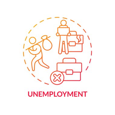 İşsizlik kırmızı gradyan konsept simgesi. İş yok. Küresel durgunluk. İşten çıkarıldı. Ekonomik kriz. Finansal stres. İş kaybı soyut fikir ince çizgi çizimi. İzole edilmiş dış hat çizimi