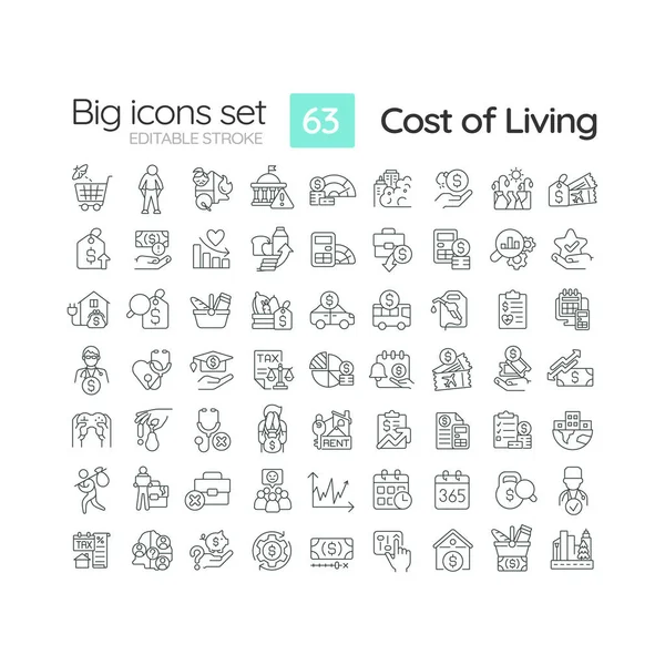 stock vector Cost of living linear icons set. Well being. Household budget. Financial sustainability. Standard of living. Customizable thin line symbols. Isolated vector outline illustrations. Editable stroke