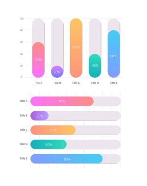 İstatistiksel bilgi grafiği tasarım şablonu seti. Miktarı temsil ediyorum. Eğilimler analiz ediliyor. Görsel veri sunumu. Dikdörtgen çubuk grafik koleksiyonu. Kullanılan sayısız Pro-Kalın, Düzenli yazı tipleri
