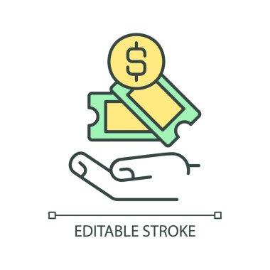 Eğlence masrafları RGB renk simgesi. Eğlenmene bak. Boş zaman aktivitesi. Kültürel bir etkinlik. Ev bütçesi. Kişisel finans. İzole vektör çizimi. Basit bir çizgi çizimi. Düzenlenebilir vuruş