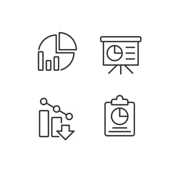 Business Analytics Pixel Perfect Linear Icons Set Data Analysis Financial — Διανυσματικό Αρχείο