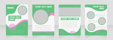 Kurum yeşil dalgalı boş broşür tasarımı. Servis bilgileri. Metin için boş kopya alanı olan dikey poster şablonu. Önceden hazırlanmış şirket raporları koleksiyonu. Düzenlenebilir el ilanı sayfaları
