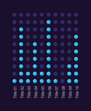 Karanlık tema için nokta yığın bilgi grafiği tasarım şablonu. On kategori. Başarıları karşılaştır. Dikey satırlı düzenlenebilir bilgi tablosu. Görsel veri sunumu. Kullanılan sayısız Pro-Kalın, Düzenli yazı tipleri