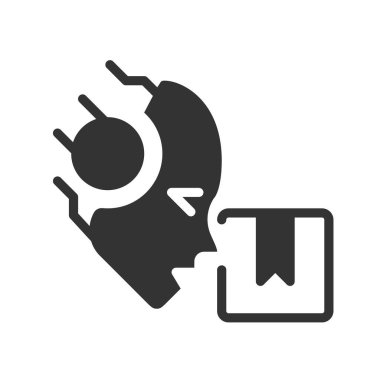 Yapay zeka, siyah doğrusal glyph simgesi dağıtır. Özerk robot. Ticaret nakliyatı. Tedarik otomasyonu. Yemek servisi. Negatif uzay silueti sembolü. Piktogram sağlammış. Vektör izole illüstrasyonu
