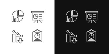 Business analytics pixel perfect linear icons set for dark, light mode. Financial forecast. Statistics. Thin line symbols for night, day theme. Isolated illustrations. Editable stroke