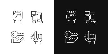 Goal setting pixel perfect linear icons set for dark, light mode. Development and progress. Corporate access. Thin line symbols for night, day theme. Isolated illustrations. Editable stroke