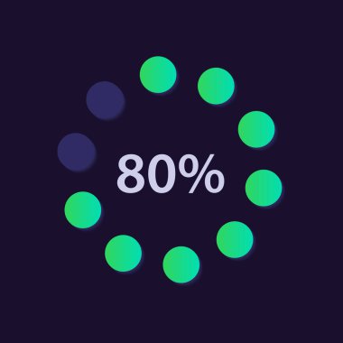 Karanlık tema için çember gradyan nokta bilgi şeması tasarım şablonu. Yüzde seksen koşuyor. Performans seviyeli yuvarlak bilgi tablosu. Görsel veri sunumu. Kullanılan sayısız Pro-Kalın, Düzenli yazı tipleri