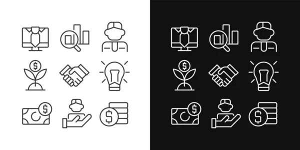 Business Employment Pixel Perfect Linear Icons Set Dark Light Mode — Stockvektor