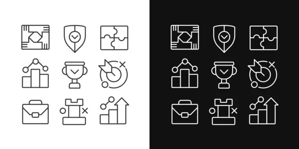 Geschäftsentwicklung Und Zusammenarbeit Pixeln Perfekte Lineare Icons Die Auf Dunklen — Stockvektor