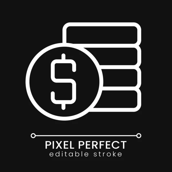 Monete Stack Simbolo Del Dollaro Pixel Perfetta Icona Lineare Bianca — Vettoriale Stock