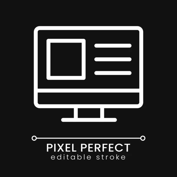 Sito Web Pixel Aziendali Perfetta Icona Lineare Bianca Tema Scuro — Vettoriale Stock