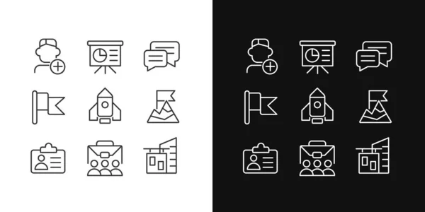 Career Goals Pixel Perfect Linear Icons Set Dark Light Mode — Stockvektor