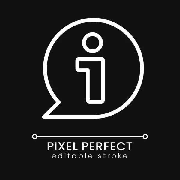Information Bubble Pixel Perfect White Linear Icon Dark Theme Help — Stockvektor