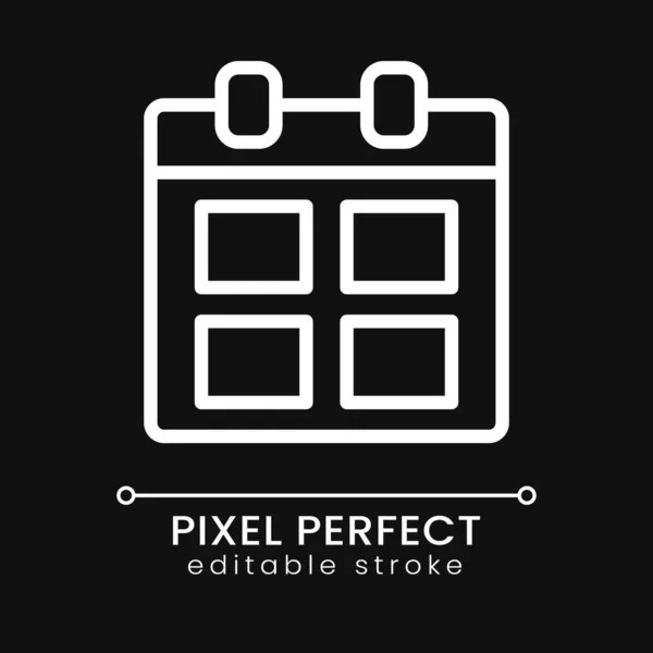 Calendar Pixel Perfect White Linear Icon Dark Theme Timetable Business — Image vectorielle