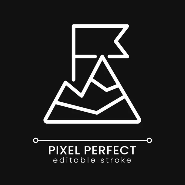 Top Mountain Pixel Perfect White Linear Icon Dark Theme Goal — Vetor de Stock