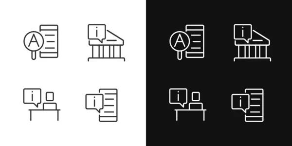 Types Icônes Linéaires Idéales Pixel Support Informationnel Pour Mode Sombre — Image vectorielle