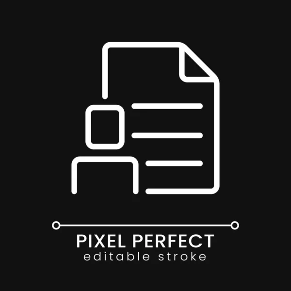 Informazioni Dei Dipendenti Pixel Perfetta Icona Lineare Bianca Tema Scuro — Vettoriale Stock