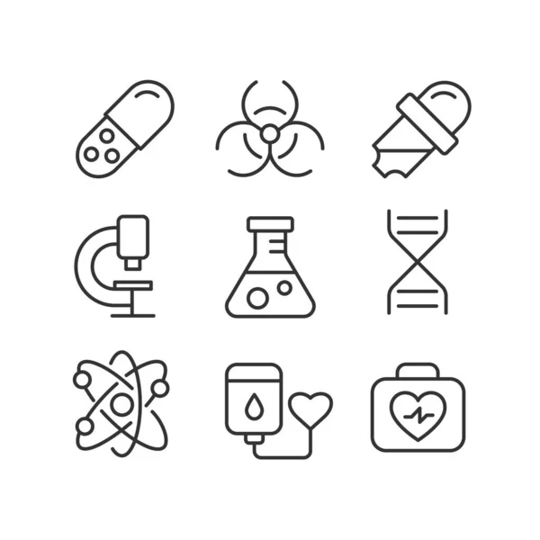 Conjunto Iconos Lineales Perfectos Píxeles Relacionados Con Ciencia Medicina Biología — Archivo Imágenes Vectoriales