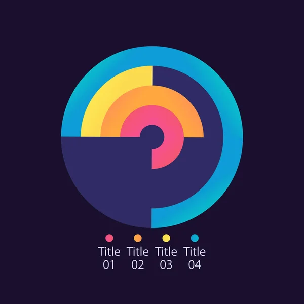 Radial Bar Infographic Chart Design Template Dark Theme Four Grid — Image vectorielle