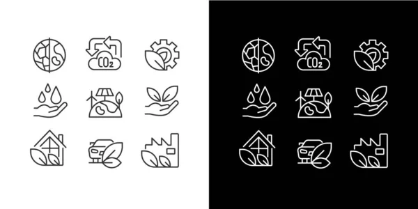 Das Umweltschutzprogramm Pixelt Perfekte Lineare Symbole Für Den Dunklen Hellen — Stockvektor