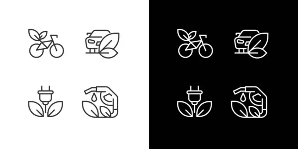 Umweltfreundliche Fahrzeug Pixel Perfekte Lineare Symbole Für Dunkle Helle Modus — Stockvektor