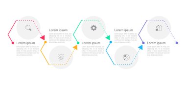 Profesyonel motivasyon bilgi grafiği tasarım şablonu. Simgeli düzenlenebilir bilgi tablosu. Beş adımlı eğitici grafikler. Görsel veri sunumu. Arial, Merriweather Sans yazı tipleri