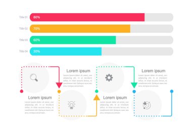 Verimlilik çubuğu bilgi grafiği tasarım şablonu. Düzenlenebilir hatlara sahip soyut bilgi tablosu. 4 aşamalı eğitici grafikler. Görsel veri sunumu. Arial, Merriweather Sans yazı tipleri