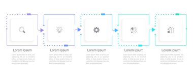 Şirket performans incelemesi bilgi grafiği tasarım şablonu. Simgeli düzenlenebilir bilgi tablosu. Beş adımlı eğitici grafikler. Görsel veri sunumu. Arial, Merriweather Sans yazı tipleri