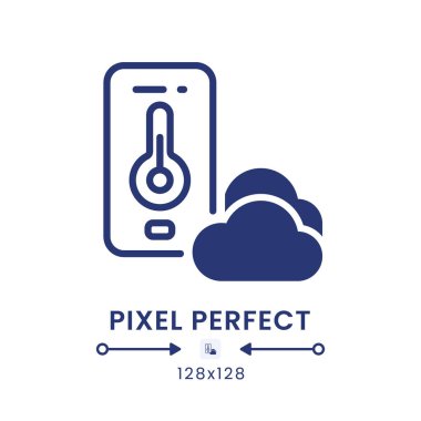 Hava durumu uygulaması siyah katı masaüstü simgesi. Meteorolojik tahmin. Atmosfer koşulları. Piksel mükemmel 128x128, dış hat 4px. Beyaz uzayda siluet sembolü. Kabartma resim. İzole vektör resmi