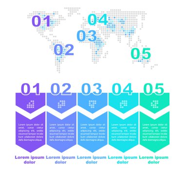 Pandemik salgın etkileri bilgi tablosu tasarım şablonu seti. Düzenlenebilir hatlara sahip soyut bilgi tabloları. Beş adımlı eğitici grafikler. Görsel veri sunumu. Kullanılan Myriad Pro yazıtipi