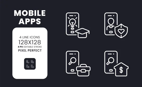 Mobilappar Vita Linjära Skrivbordsikoner Svart Nätaffärer Smartphone Programvara Pixel Perfekt — Stock vektor