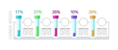 Laboratuvar deneyleri bilgi grafiği tasarım şablonu. Tıbbi araştırma, soyut vektör bilgi tablosu ve boş fotokopi alanları. Beş adımlı eğitici grafikler. Görsel veri sunumu