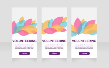 Sanal gönüllü web pankartı tasarım şablonu. Metin alanı olan vektör broşürü. Kişiselleştirilmiş telif alanı olan reklam pankartı. Reklam için promosyon afişi. Grafik düzeni