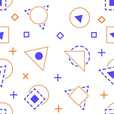 Rengarenk, minimalist, kusursuz desen tasarımı. Beyaz arkaplanda soyut şekiller. Tekrarlayan grafik elementli vektör tasarımı. Duvar kağıdı, poster, web sitesi için geometrik doku