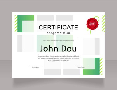 Agribusiness employee appreciation certificate design template. Vector diploma with customized copyspace. Printable document for awards and recognition. Arial, Myriad Pro, Calibri Regular fonts used