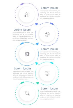Daha iyi şirket göstergeleri bilgi grafiği tasarım şablonu. Simgeli düzenlenebilir bilgi tablosu. Beş adımlı eğitici grafikler. Görsel veri sunumu. Arial, Merriweather Sans yazı tipleri