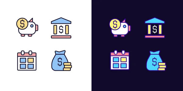 Business Finance Pixel Perfect Light Dark Theme Color Icons Set — 스톡 벡터