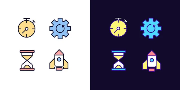 Process Operation Pixel Perfect Light Dark Theme Color Icons Set — Vettoriale Stock